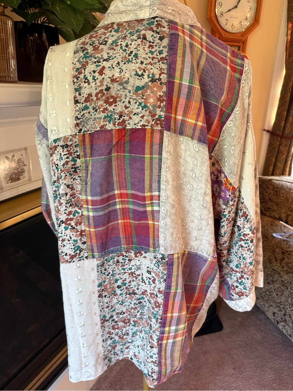 Boho Patchwork Teddy Jacket - Multicolor - Picture 4 of 6